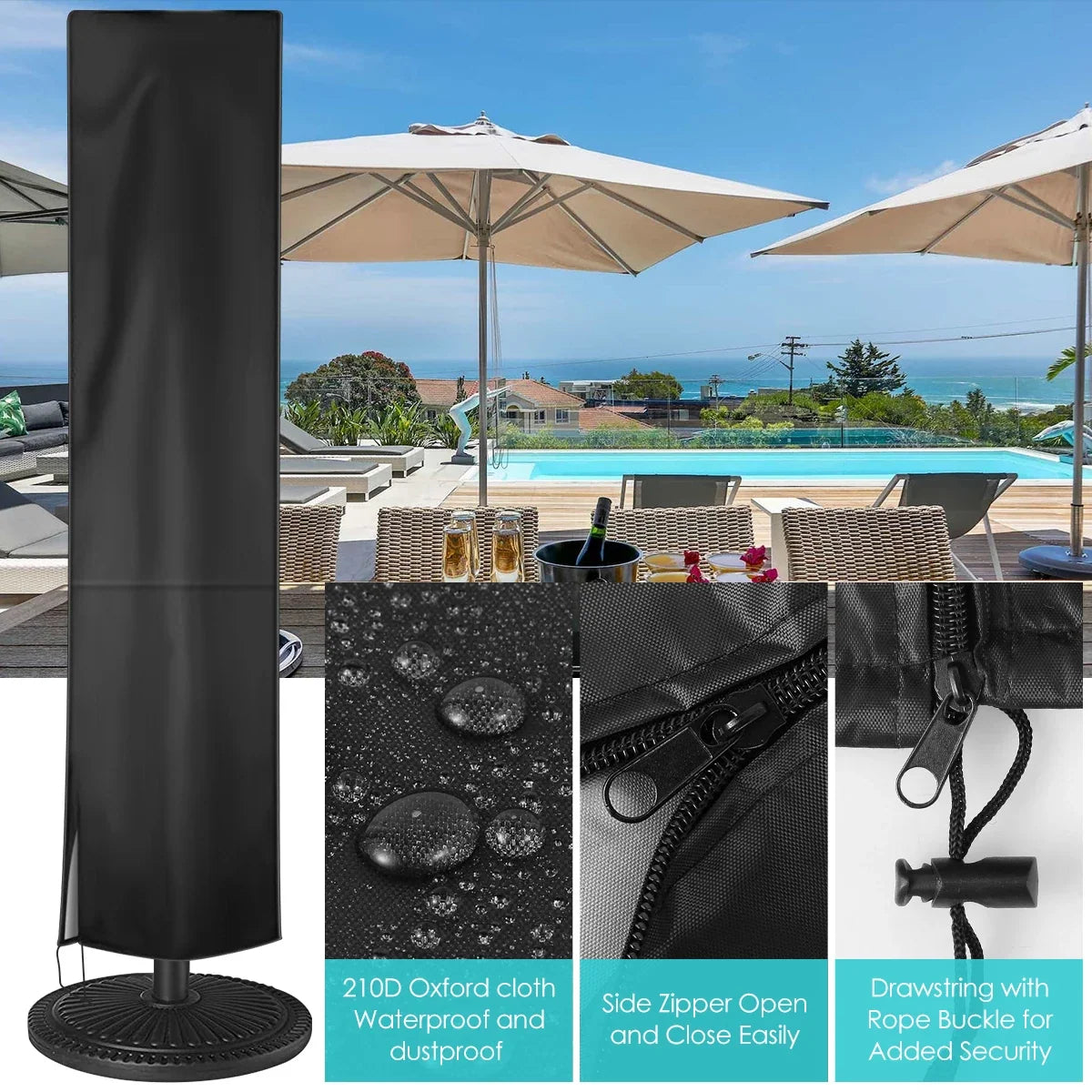 Waterproof Cantilever Patio Umbrella Cover – 210D Oxford Zip