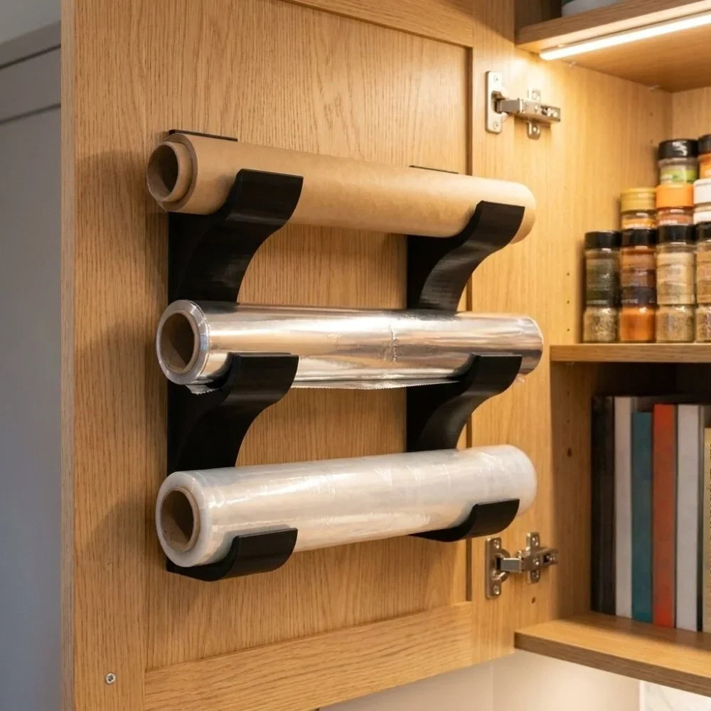 2-Piece Kitchen Wrap Organizer Rack – Foil & 3 Rolls