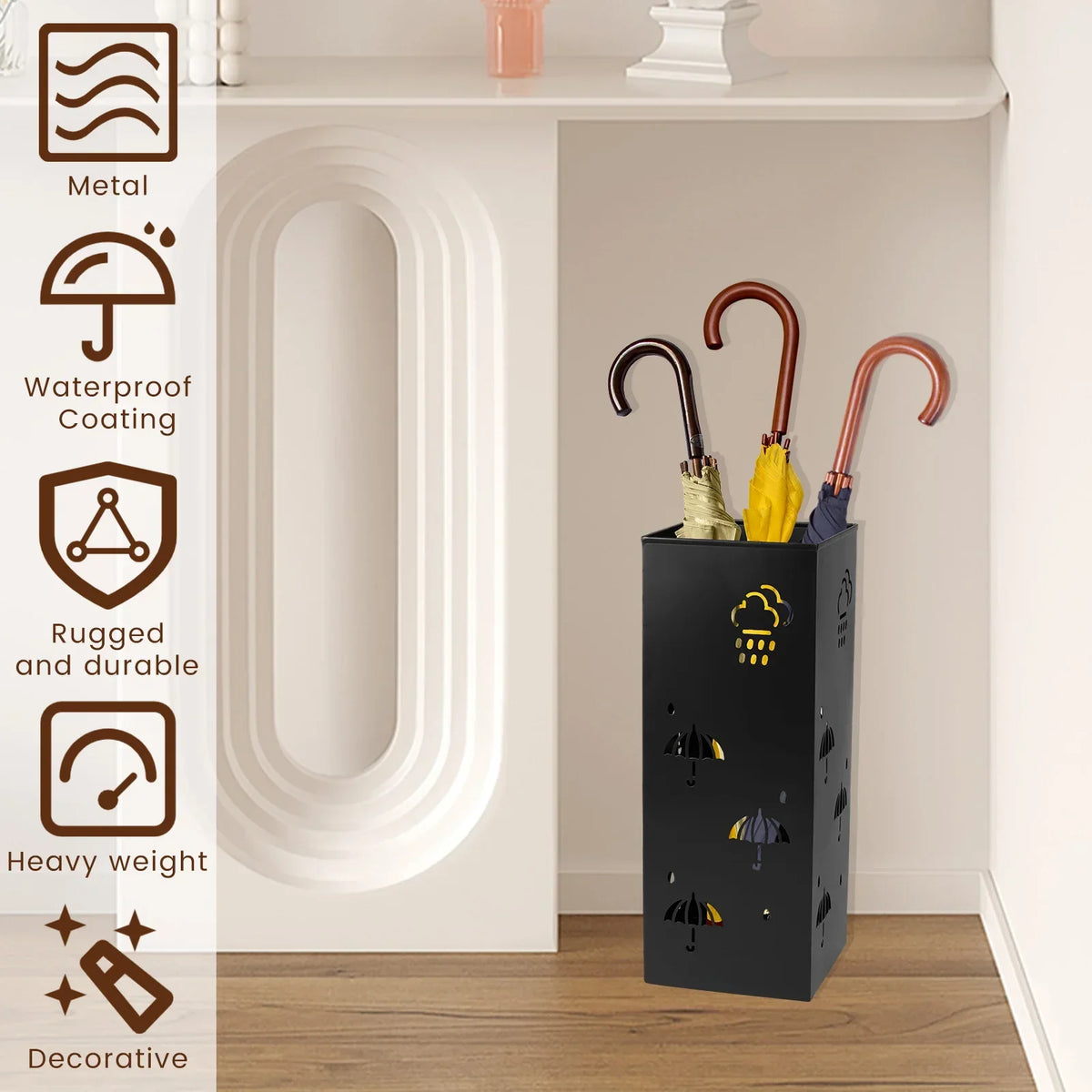 Square Metal Umbrella Stand Rack – Holds 4–8 Umbrellas