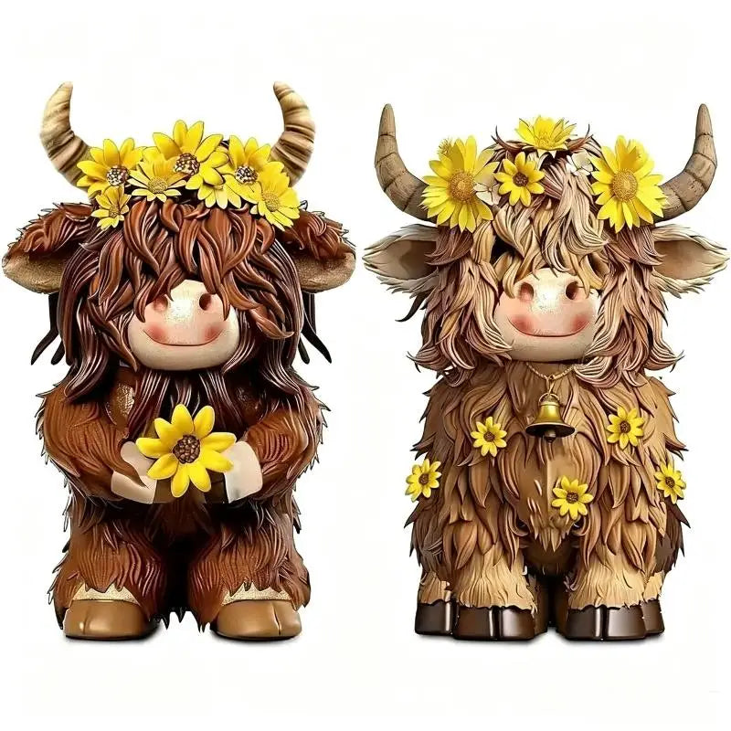 Resin Highland Cow Figurine Set – Sunflower Farmhouse Decor