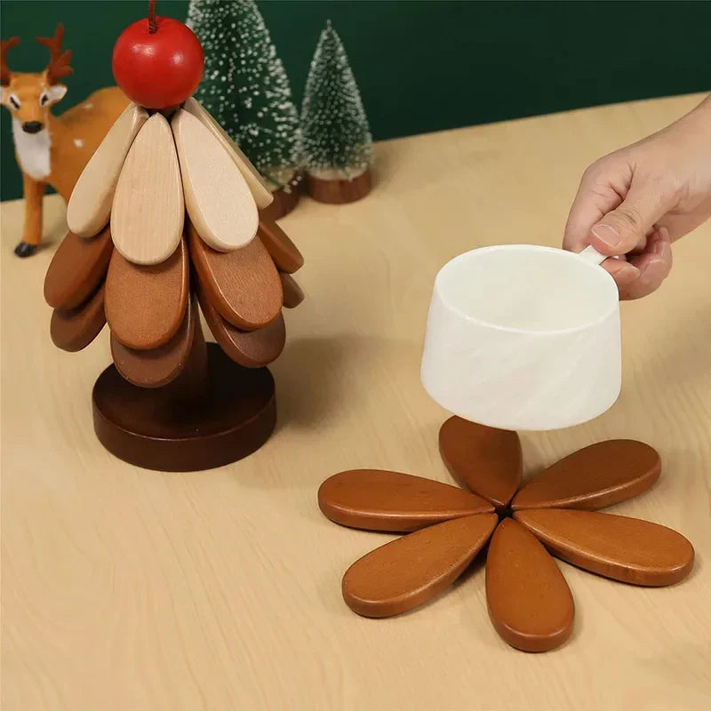 Wooden Plant Coasters & Heat-Proof Dining Surface Protector Mats