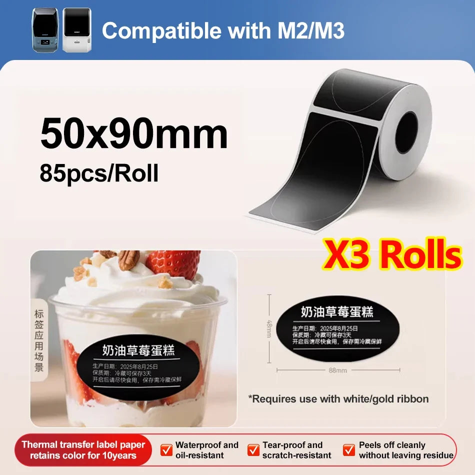 Niimbot M2/M3 Thermal Transfer Black Labels – Multi-Shape Rolls