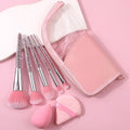 5-Piece Pink Diamond Makeup Brush Set with Bag, Sponge & Puff