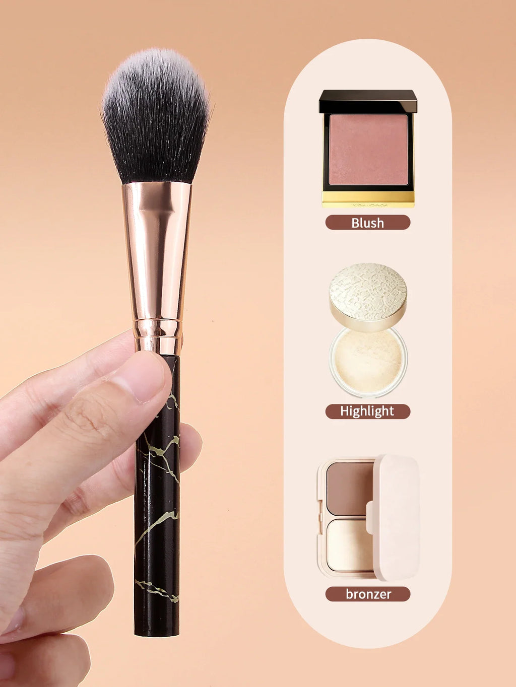 4-Piece Marble Handle Makeup Brush Set – Powder & Blush