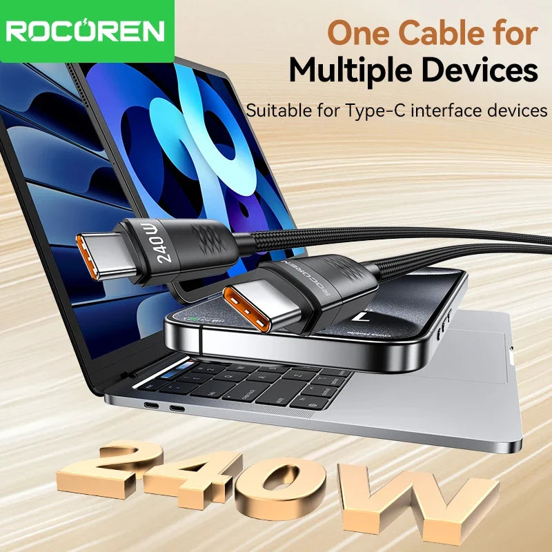 Rocoren 240W USB-C Cable PD3.1 Fast Charging – iPhone & MacBook