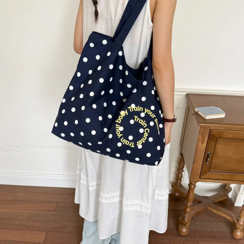 Nixie Polka Dot Canvas Tote Bag – Large Shoulder Bag for Women