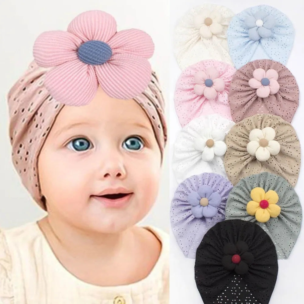 Soft Breathable Baby Girl Flower Knit Hat | Toddler Headwrap