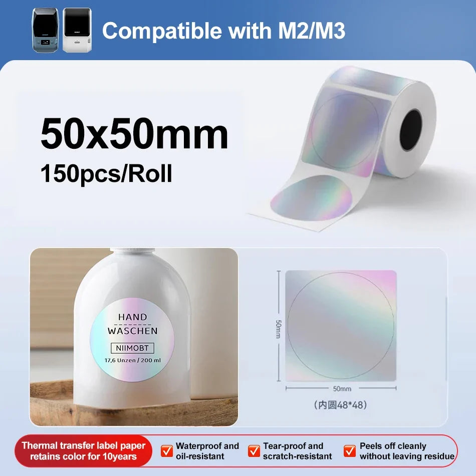 Niimbot M2/M3 Silver Thermal Transfer Label Stickers – Round & Square