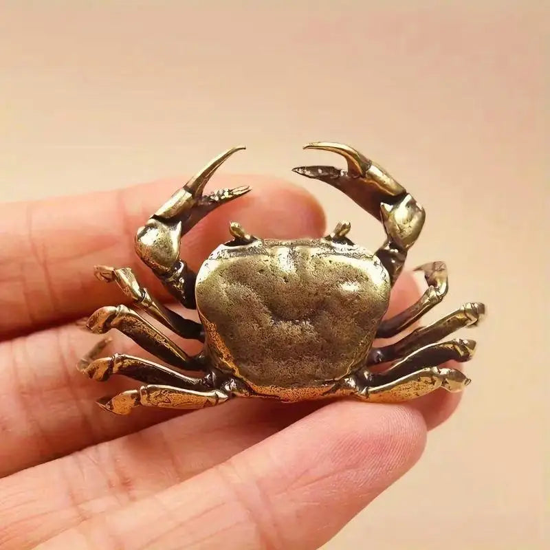 Brass Crab Figurine Antique Tea Pet Desktop Ornament | Handcrafted