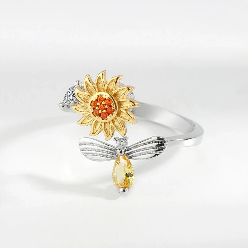 14K Gold Plated Rotatable Zirconia Ring – Women's Fashion