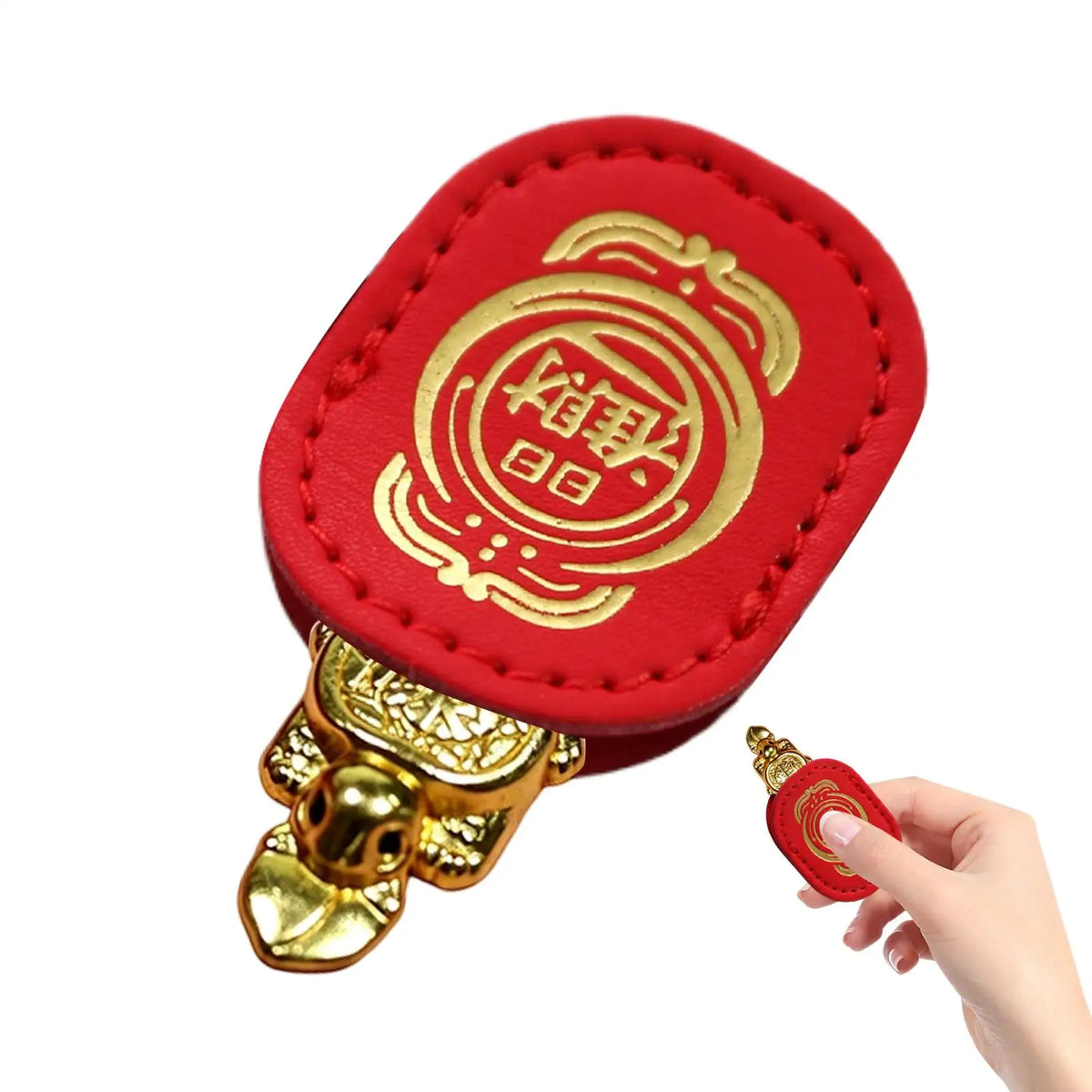 Golden Fortune Turtle Charm with Leather Sleeve | Wallet & Desk