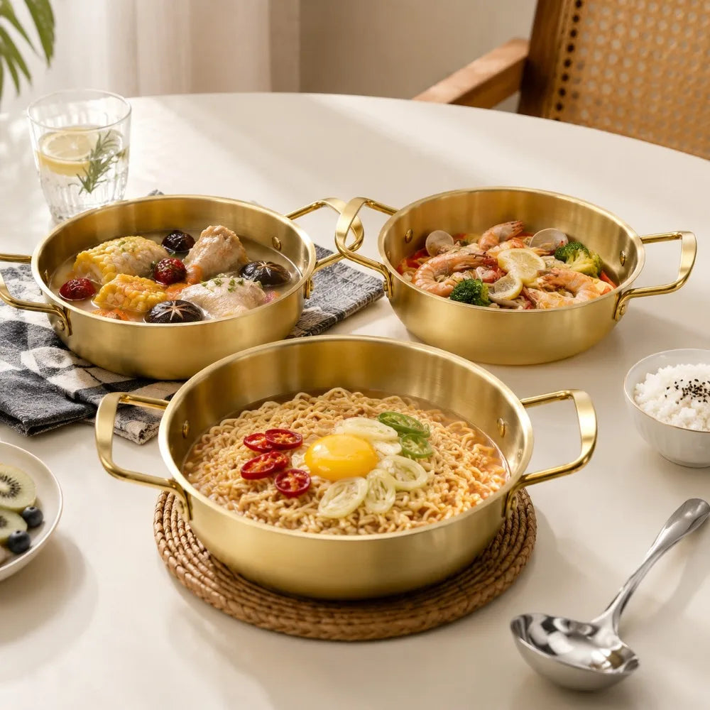 Korean Stainless Steel Cookware Set – 3 Pots & 1 Spoon