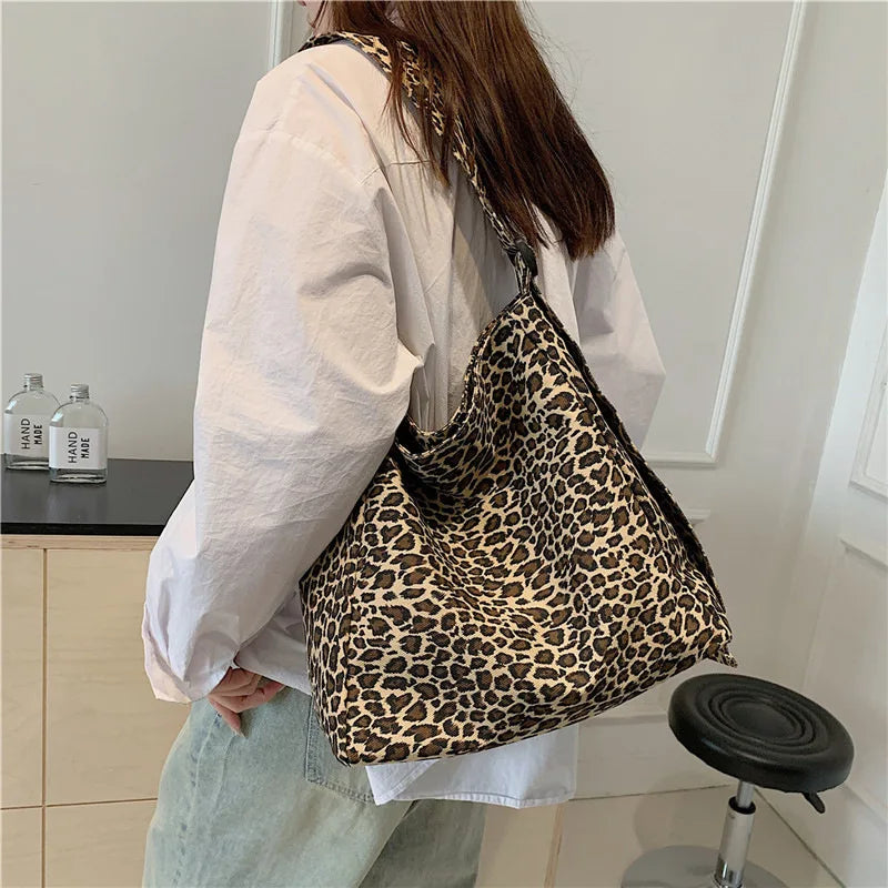 Leopard Print Large Capacity Crossbody Tote Shoulder Bag