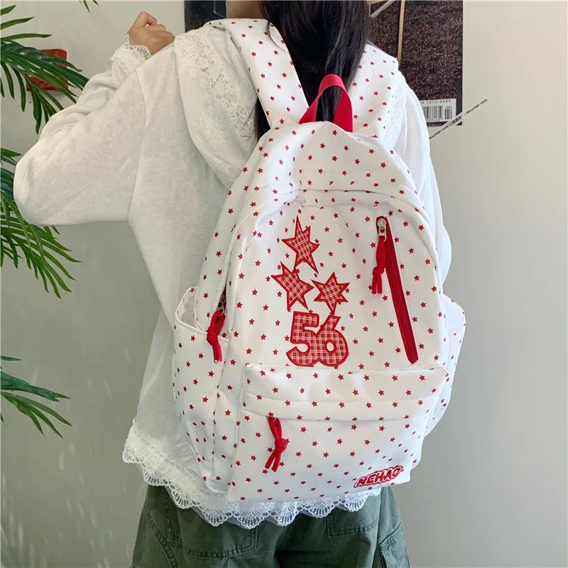 Korean Star Print Backpack – Large Capacity Lightweight Bag