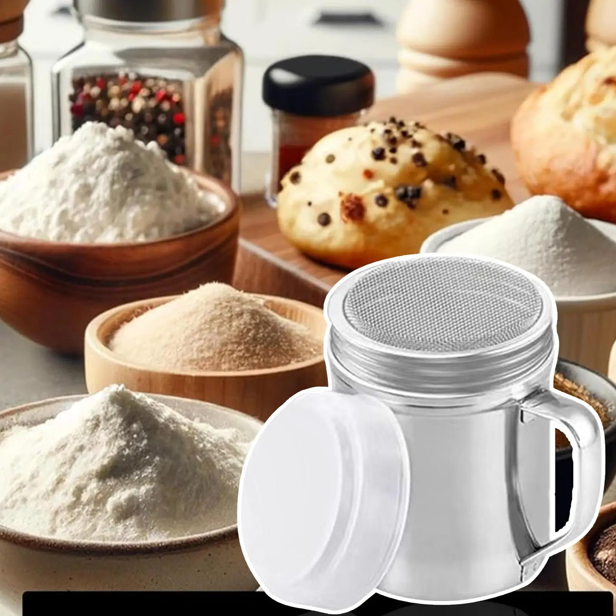 Stainless Steel Powdered Sugar & Spice Shaker with Handle
