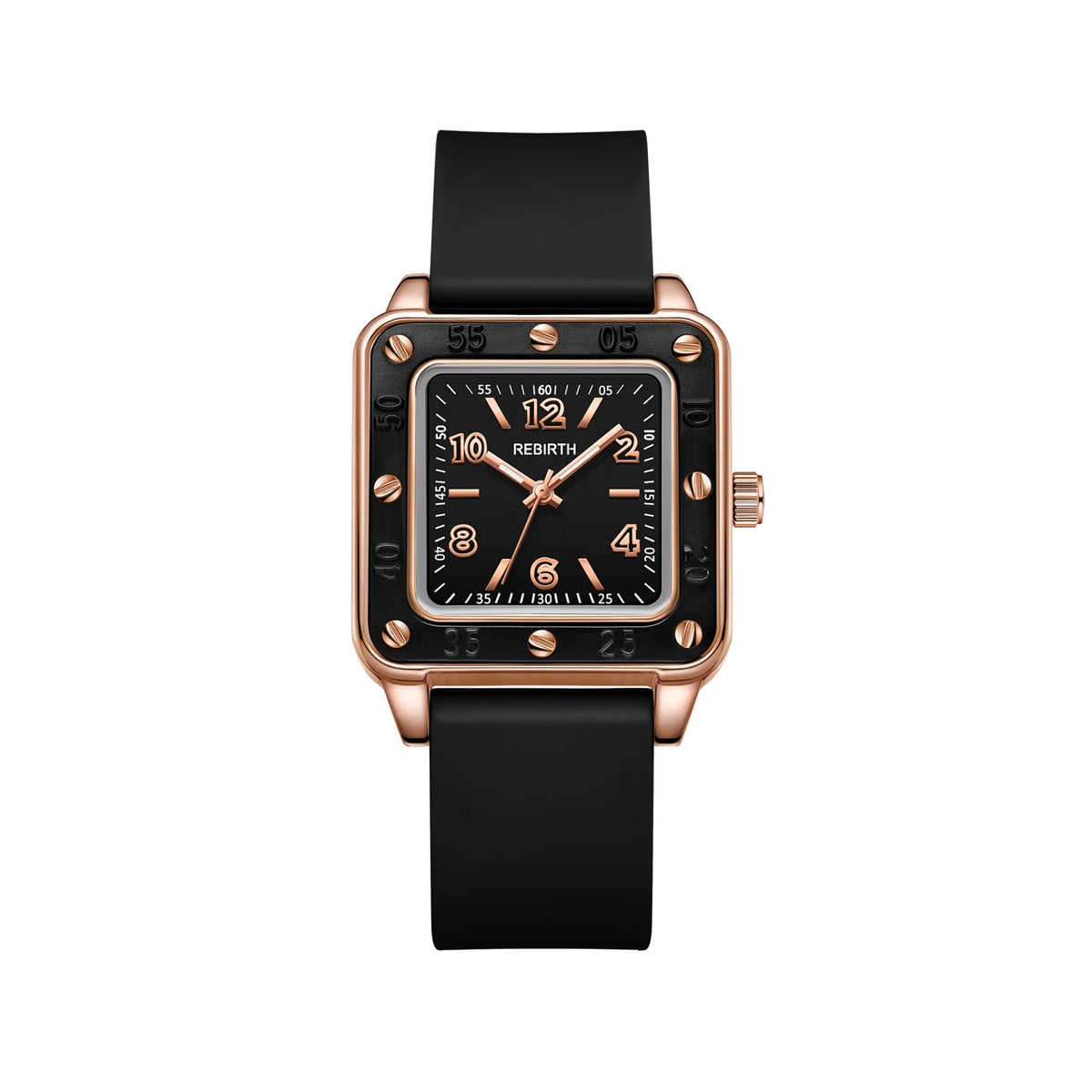 REBIRTH Women's Quartz Watch – Square Dial & Silicone Band