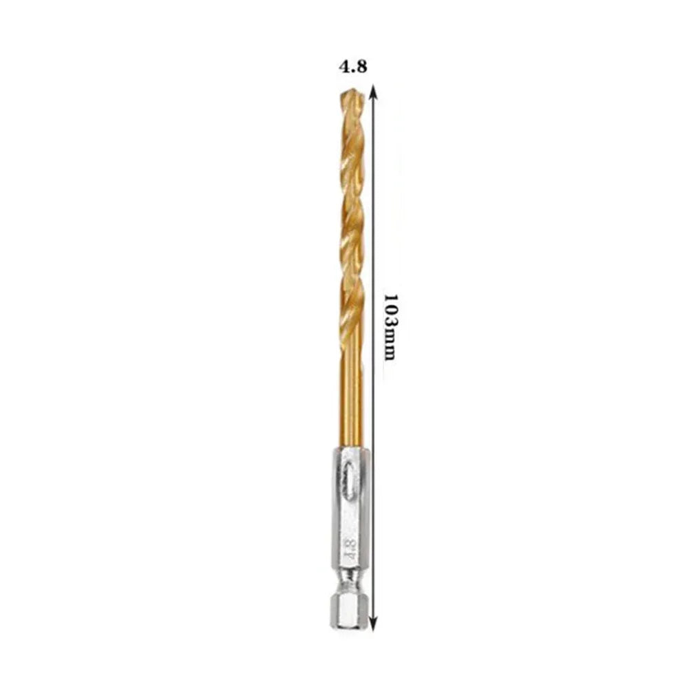 HSS Titanium Coated Drill Bits 1/4" Hex Shank 1.5–6.5mm
