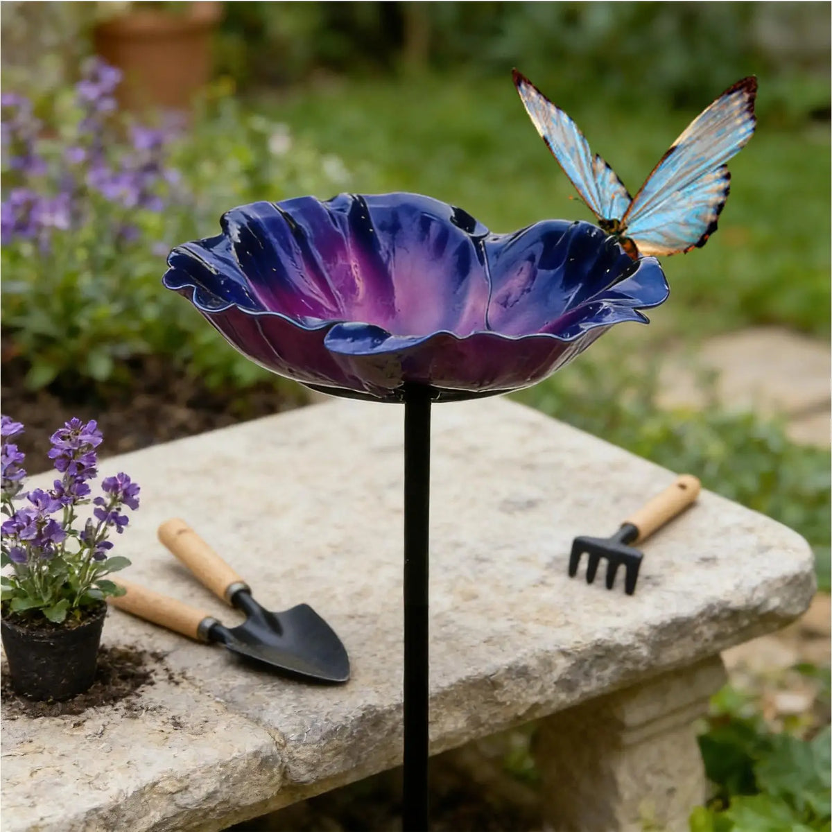 Pedestal Bird Bath Reflective Petal Design 65cm – Weather Resistant