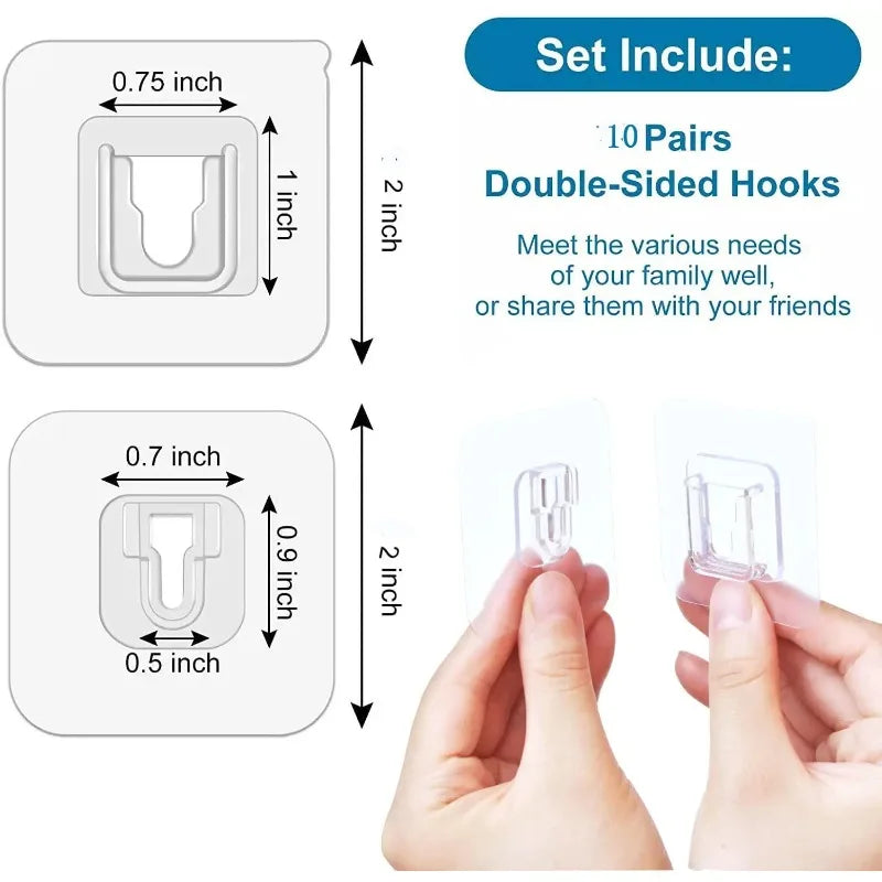 10 Pairs Transparent Double-Sided Adhesive Wall Hooks | No Drill