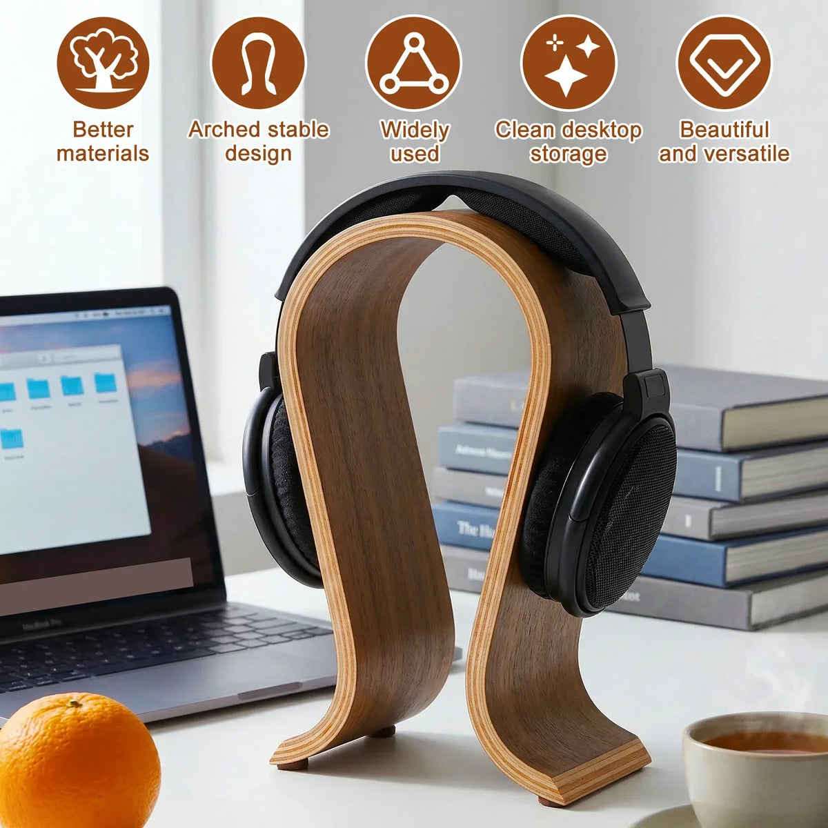 U-Shaped Walnut Wood Headphone Stand – Universal Desk Holder