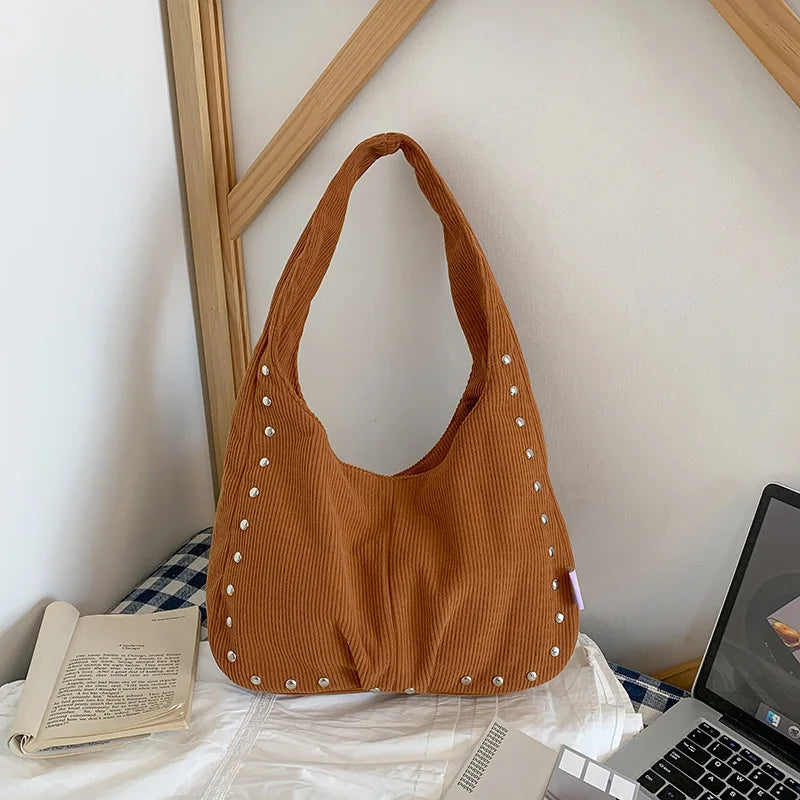 Women's Vintage Corduroy Shoulder Bag | Rivet Underarm Handbag