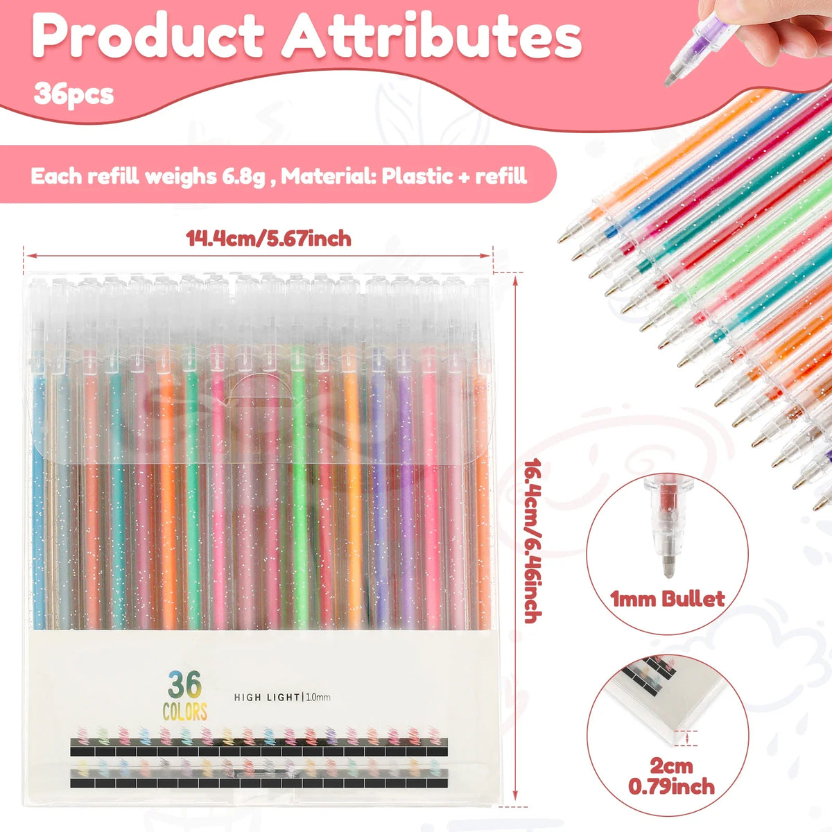 Glitter Gel Pen Set – 18 & 36 Neon Colors for Kids & Adults