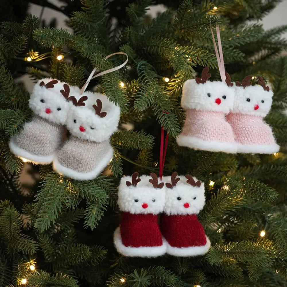 Knitted Plush Christmas Boot Ornament Pendant Pair | Mini