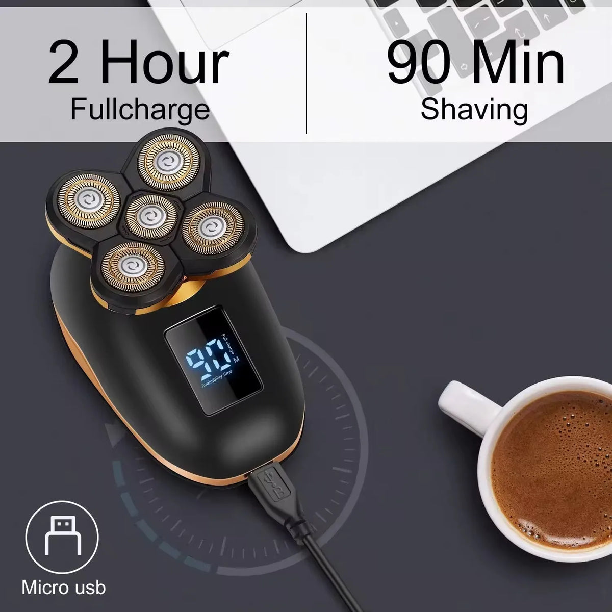 Smart LED 5-Head Rotary Electric Shaver for Men – Wireless