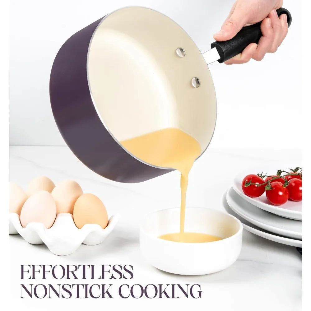 MICHELANGELO 3-Pc Nonstick Ceramic Saucepan Set 1QT 2QT 3QT