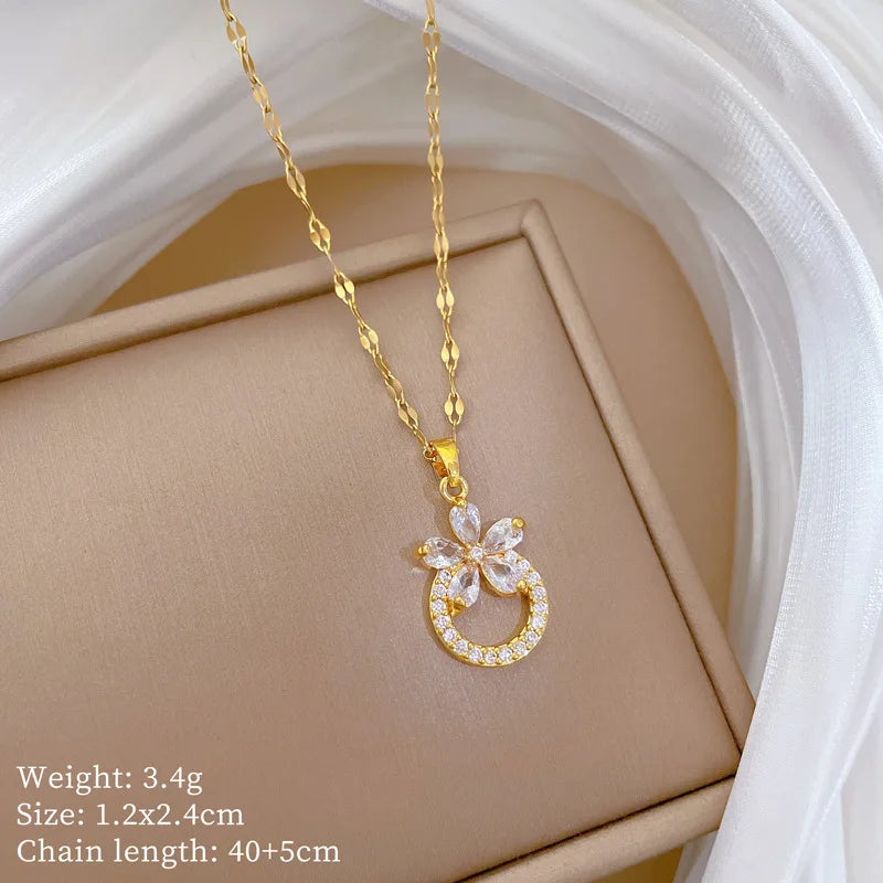 Flower Hoop Pendant Necklace Gold Stainless Steel – Nixie