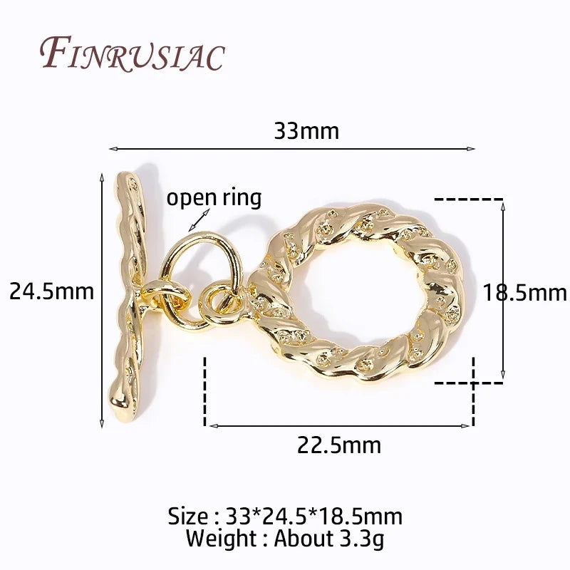 18K Gold Plated Twist Round Toggle Clasp | Brass OT Necklace