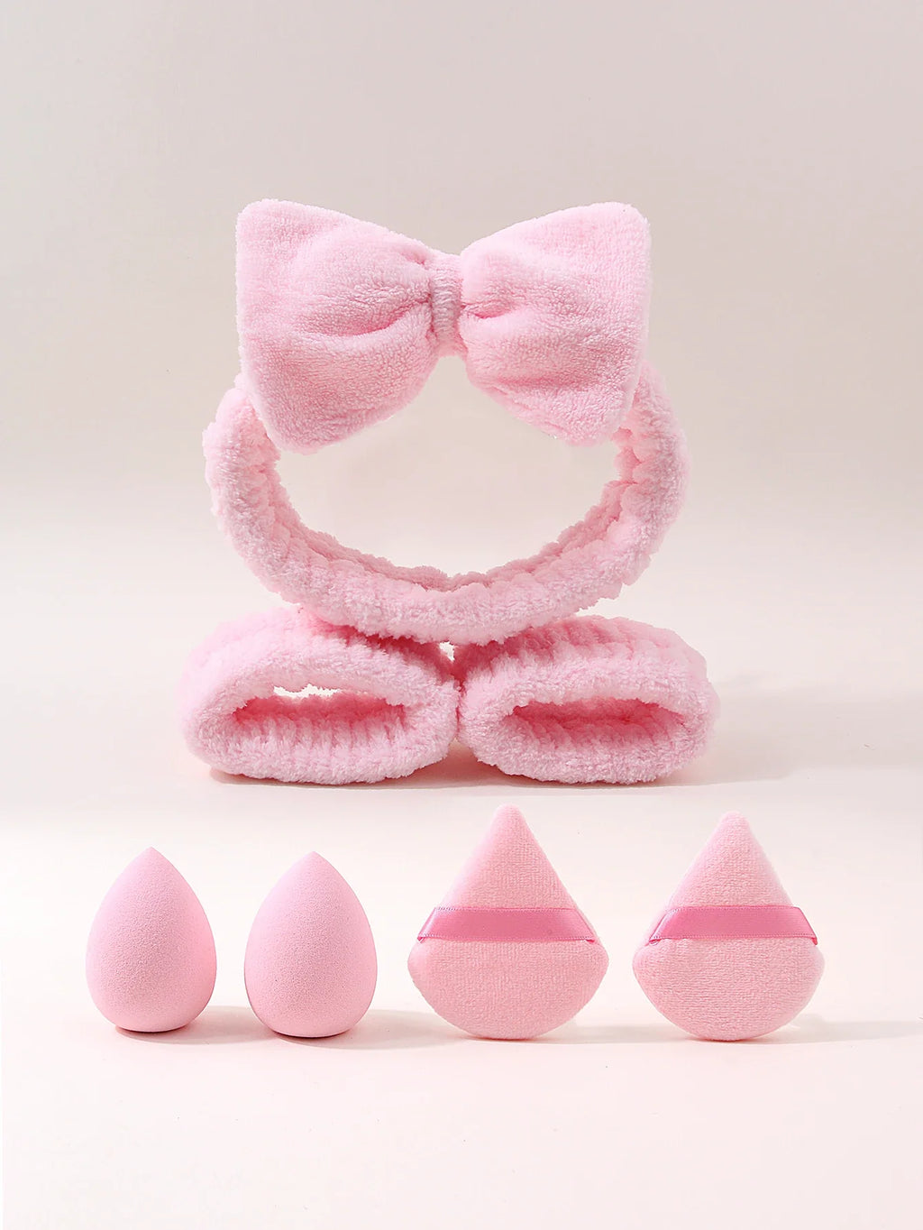7-Piece Makeup Tool Set – Puffs, Spa Headband & Wristbands
