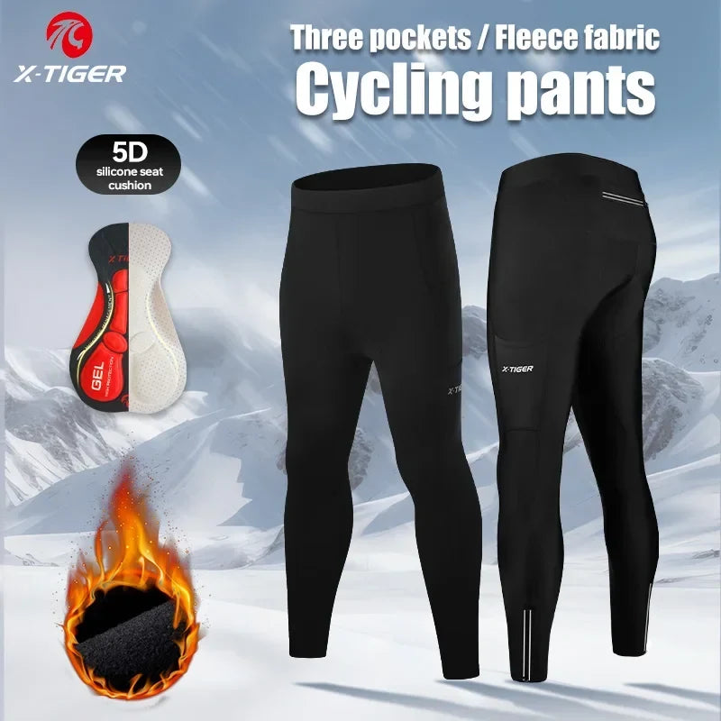 X-TIGER Men's Winter Cycling Tights – 5D Gel Pad & Pockets