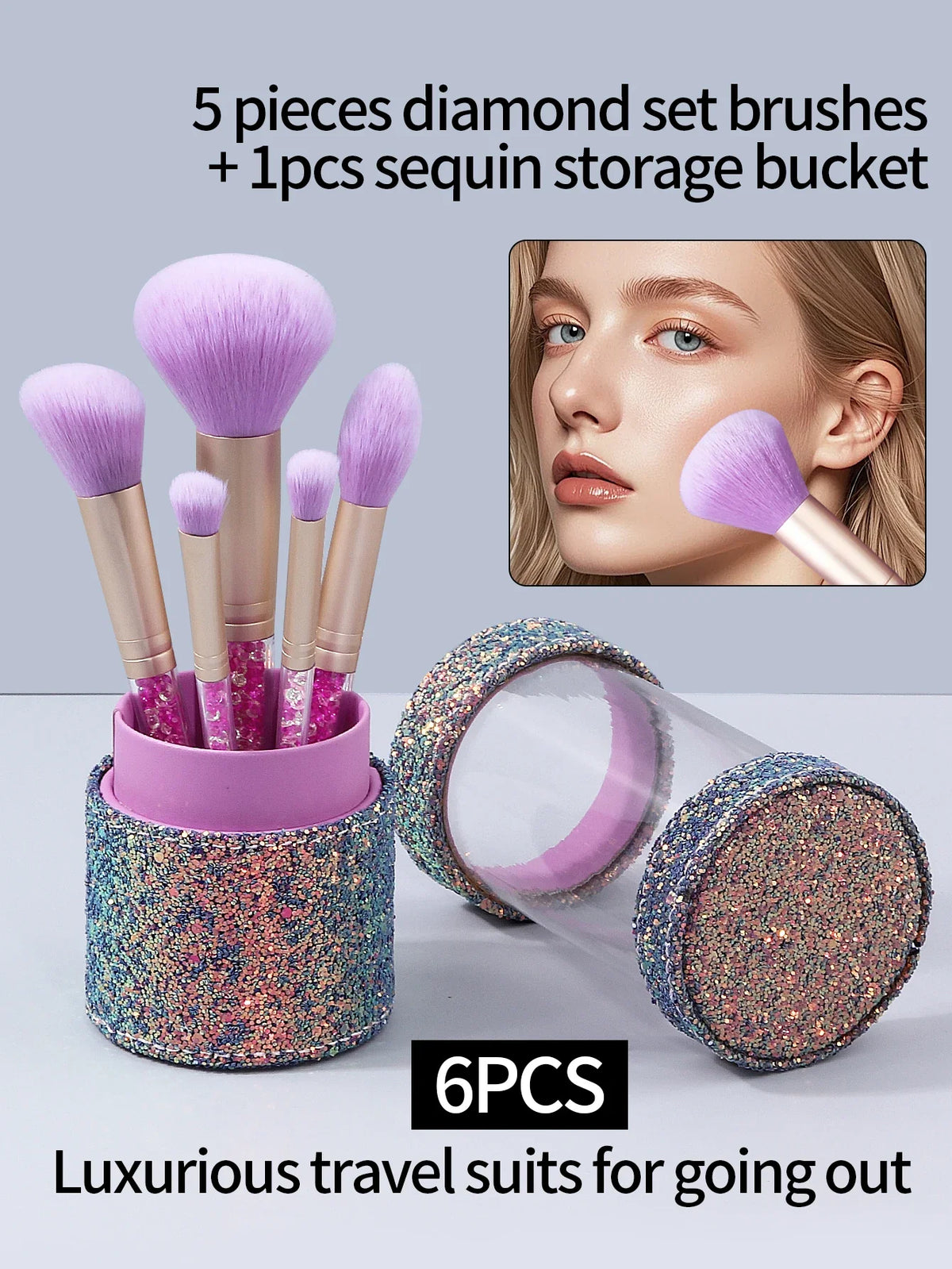 Beginner Makeup Brush Set – Diamond Handle & Storage Bucket
