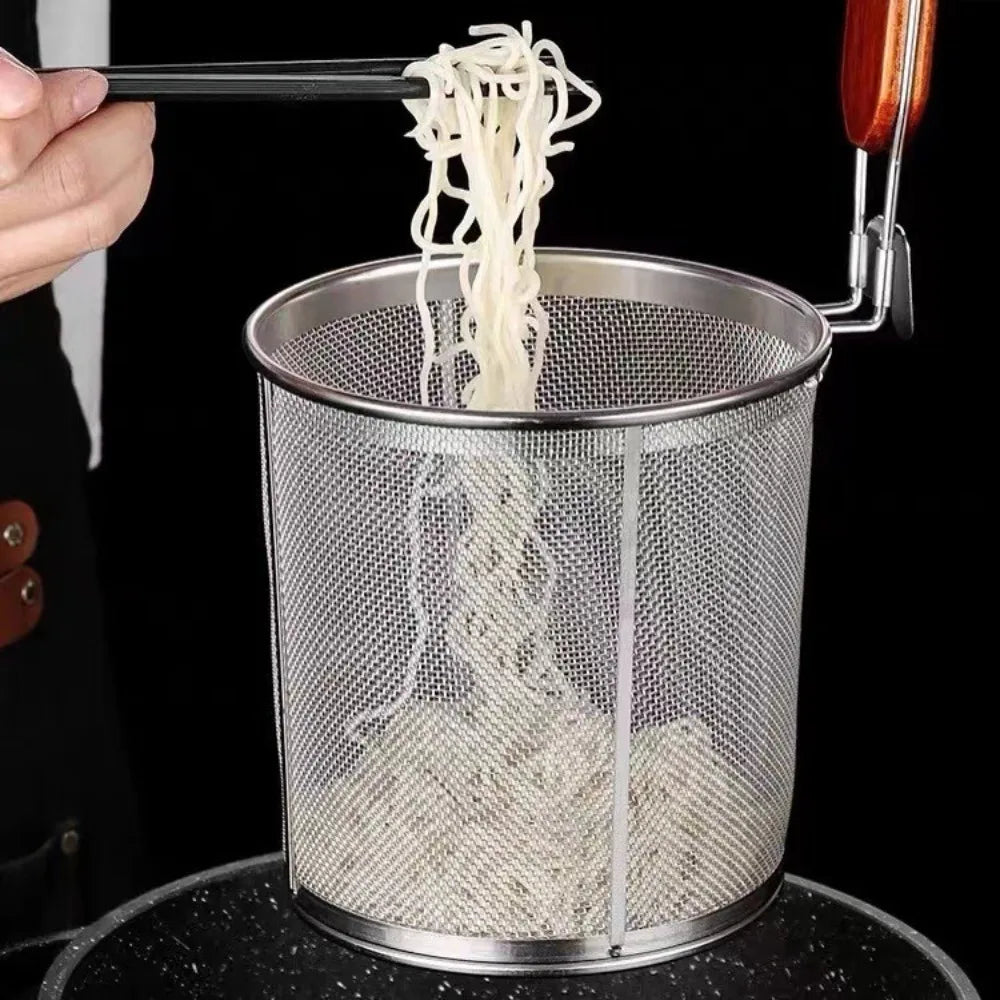 Stainless Steel Pasta Basket Strainer – Wooden Handle