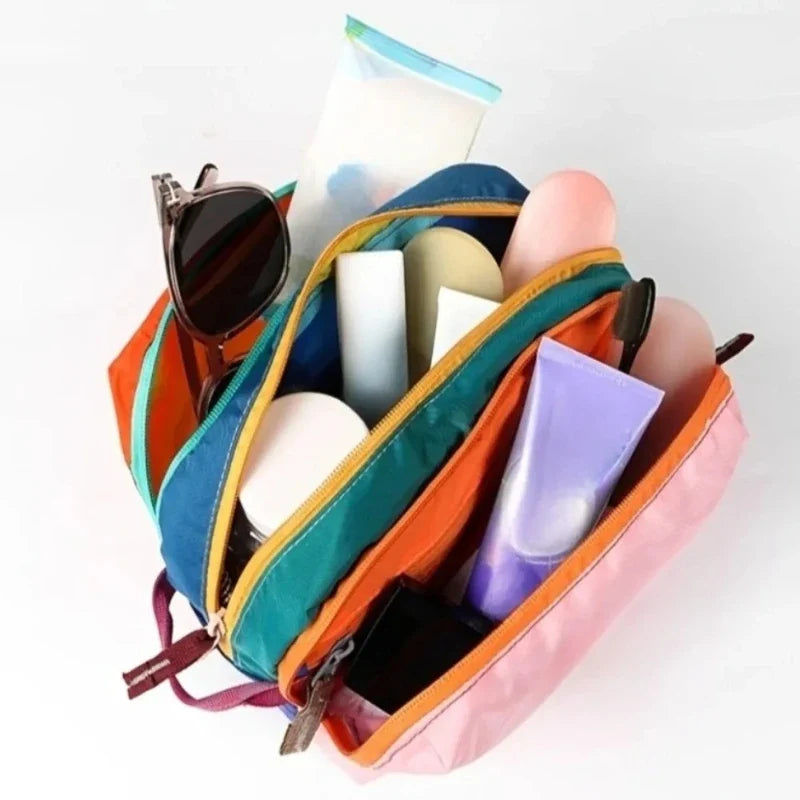 Waterproof Nylon Makeup Bag | Multi-Pocket Color Block Pouch