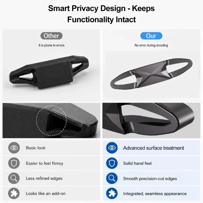 Glasses Camera & LED Cover Clips – 4-Pack Matte Black TPE