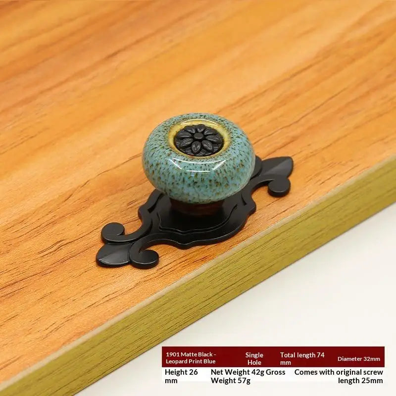Ceramic Flower Cabinet Knob Antique Bronze Ethnic Style