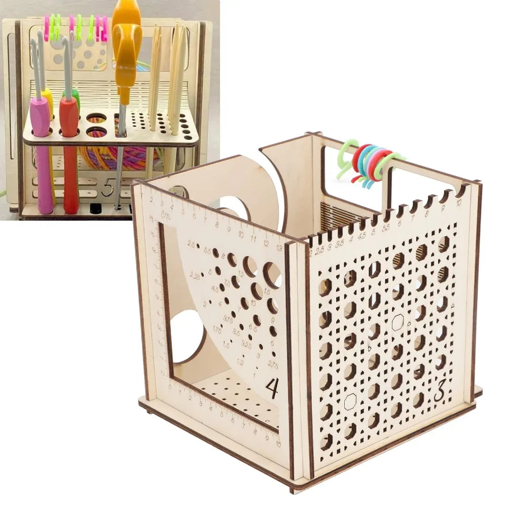 Wooden Yarn Bowl with Slots – Knitting & Crochet Organizer