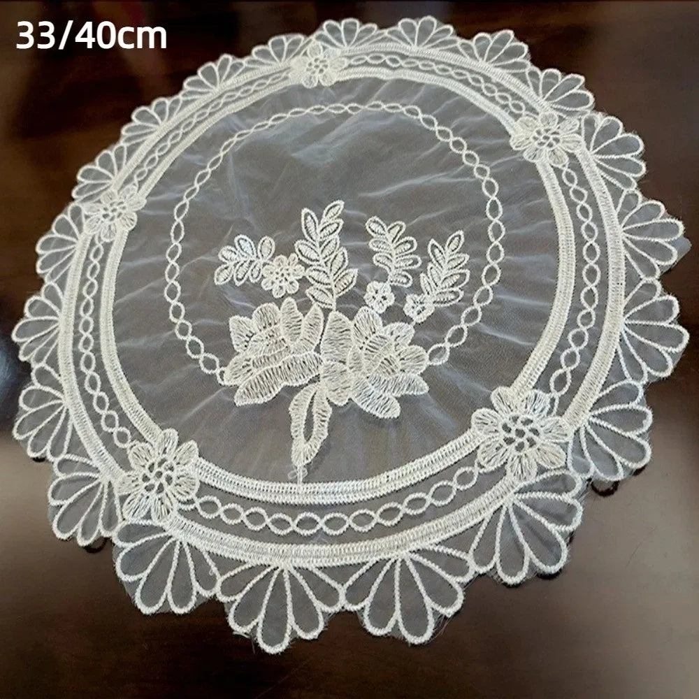 European Lace Embroidery Placemat Round Tray Mat Table Cloth