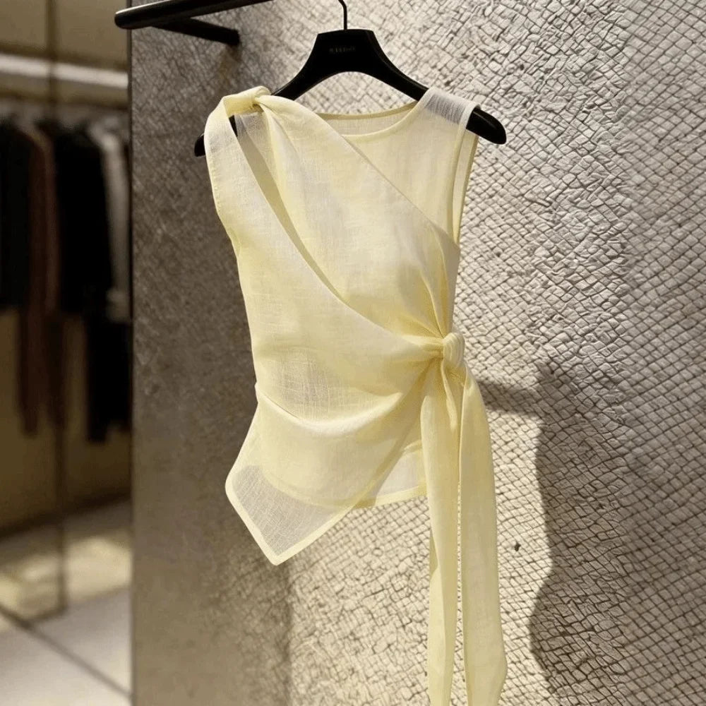 Women's Sleeveless Tulle Tie-Front Top | Elegant Chinese Style