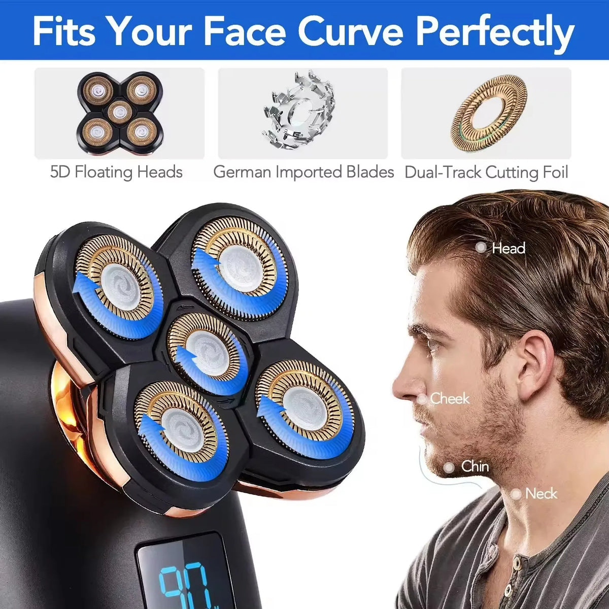 Smart LED 5-Head Rotary Electric Shaver for Men | Wireless