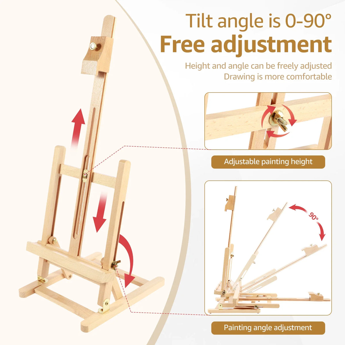 Foldable Wooden Desktop Art Easel – Adjustable Tabletop Stand