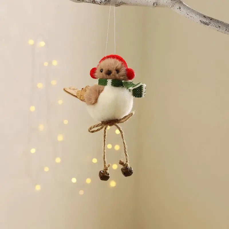 Christmas Plush Bird Ornaments – Santa Outfit & Jingle Bells