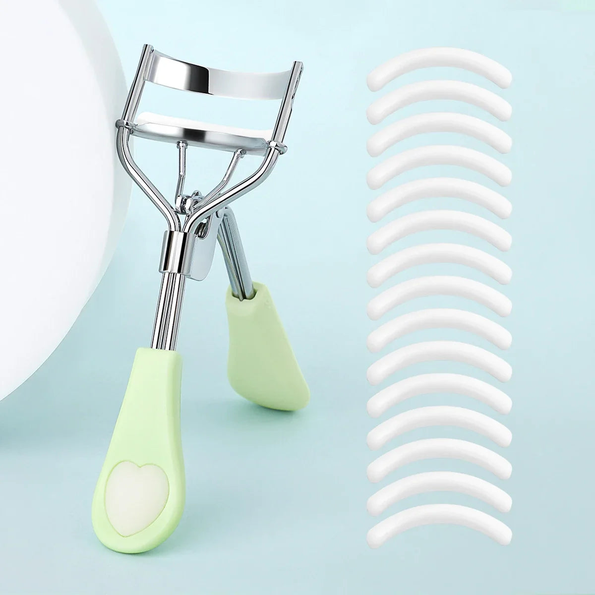 Portable Stainless Steel Eyelash Curler + 15 Silicone Pads