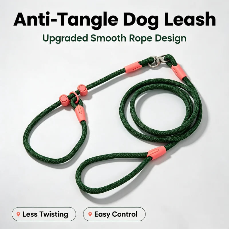 Tangle-Free Nylon Dog Training Leash P-Chain Collar 160cm