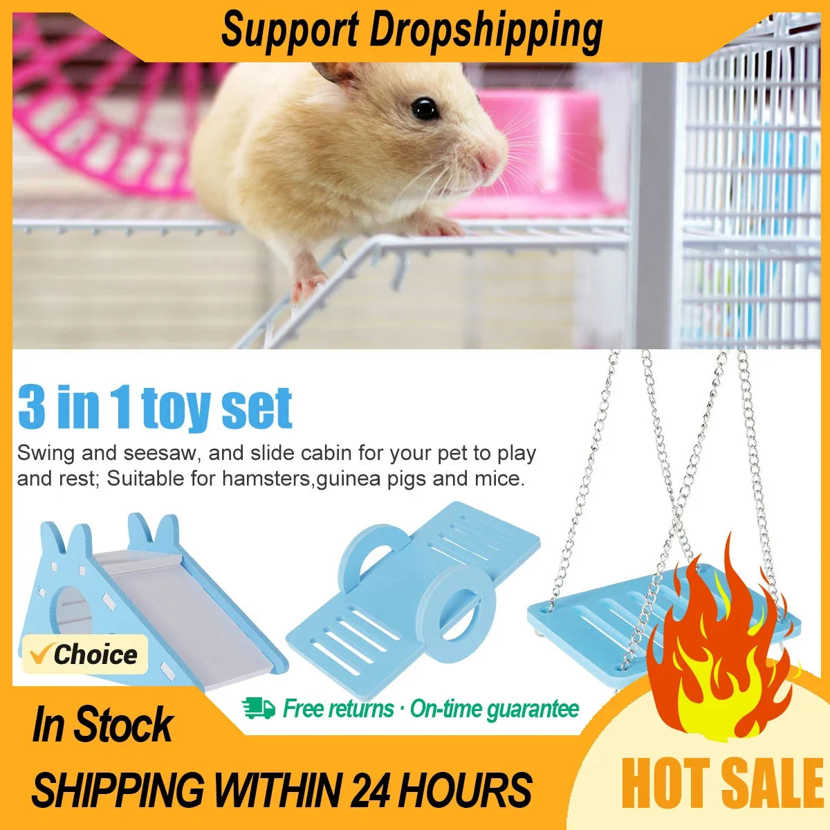 Hamster 3-in-1 Eco-Board Swing Seesaw & Slide Hut Toy Kit