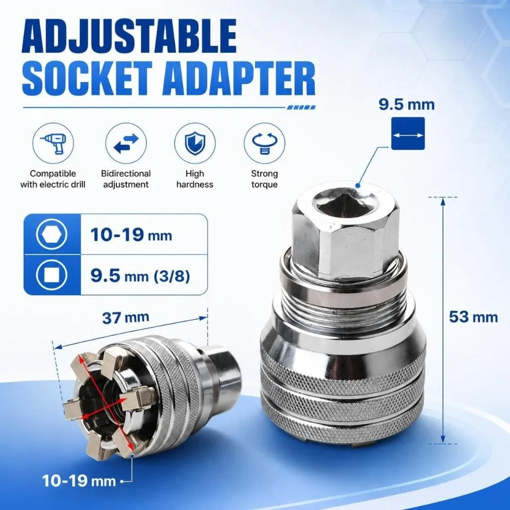 Universal Adjustable Socket Wrench Set 10–19mm | 3/8" Drive