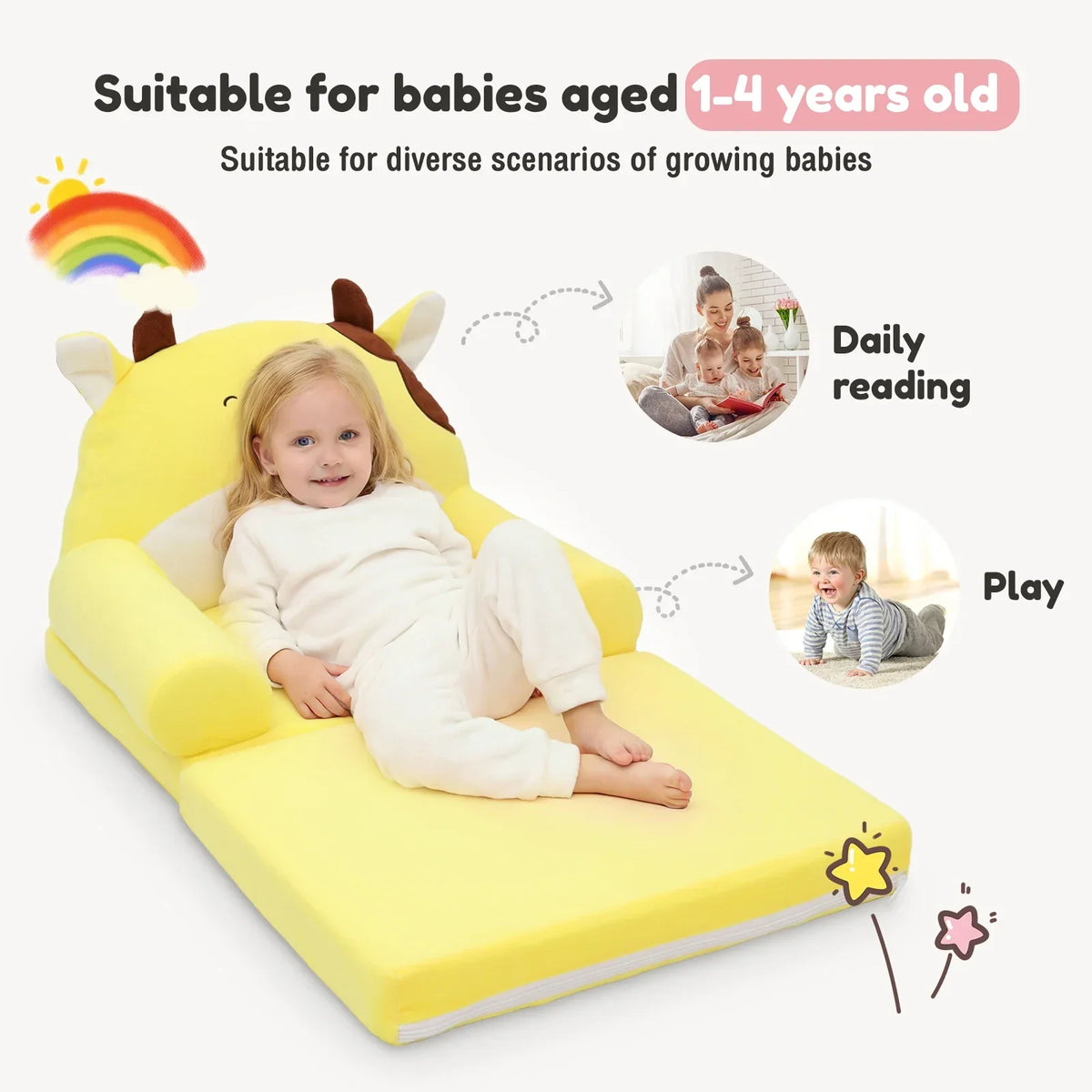 Plush Foldable Kids Sofa 2-in-1 Toddler Chair & Nap Mat