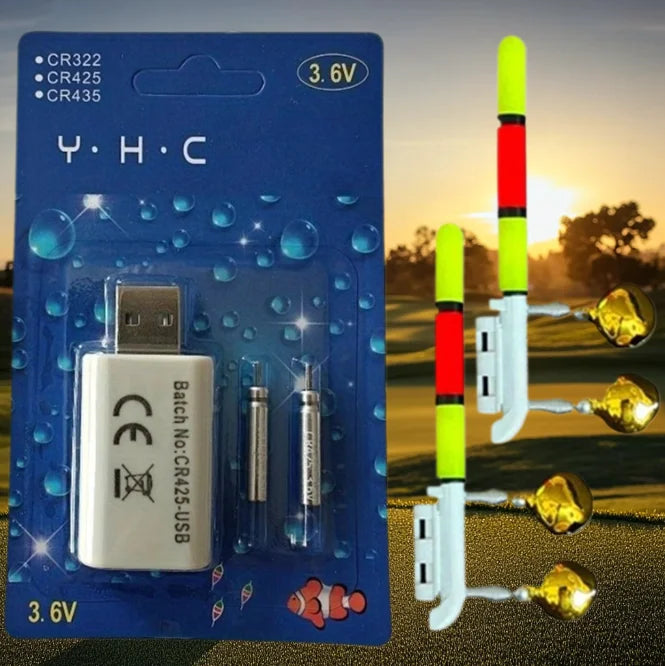 Night Fishing Float Set – 2 Bobbers + USB Charger & CR425 Batteries